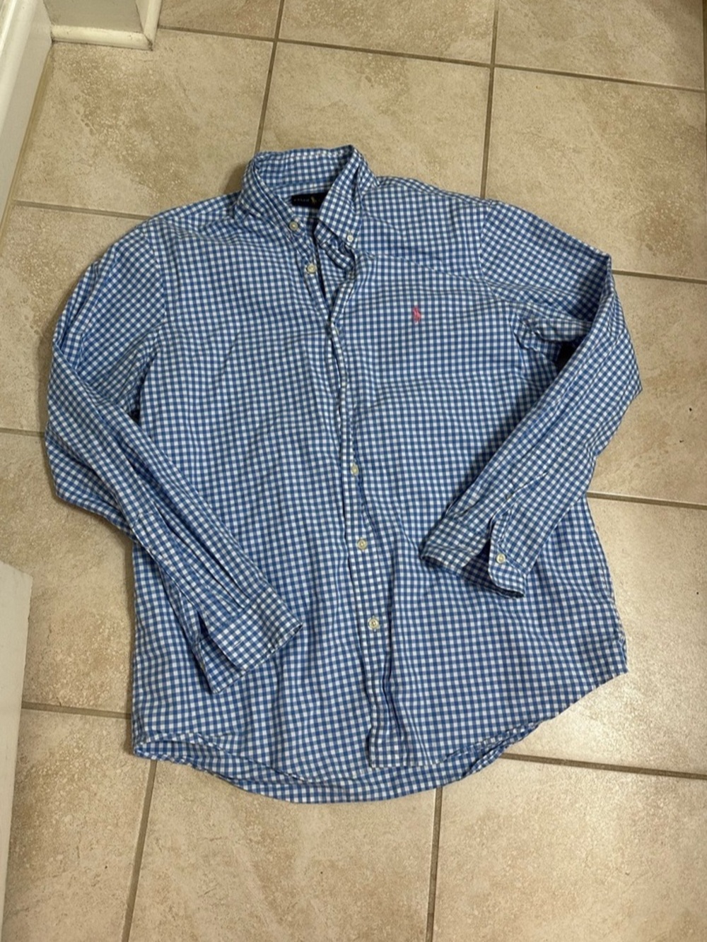 Ralph Lauren Gingham Cotton Oxford Shirt Men's Blue & White Medium